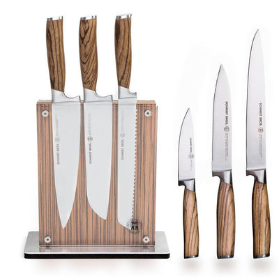7-Piece Stainless Steel Cutlery Zebra Wood Set with Zebra Midtown Knife Block - Super Arbor