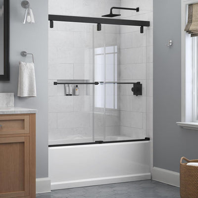 Everly 60 in. x 59-1/4 in. Mod Semi-Frameless Sliding Bathtub Door in Matte Black and 1/4 in. (6mm) Clear Glass - Super Arbor