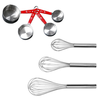 7-Piece 18/10 Stainless Steel Bake Set 3-Piece Whisks and 4-Piece Measuring Cup Set - Super Arbor
