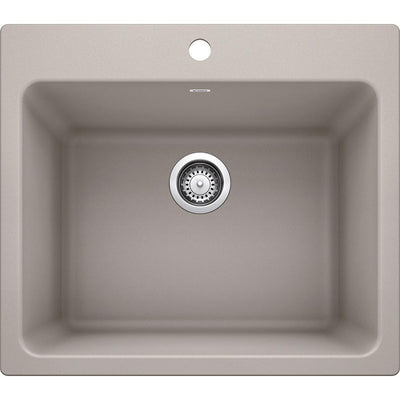 LIVEN SILGRANIT Granite Composite 25 in. x 22 in. Dual Mount Laundry Sink in Concrete Gray - Super Arbor