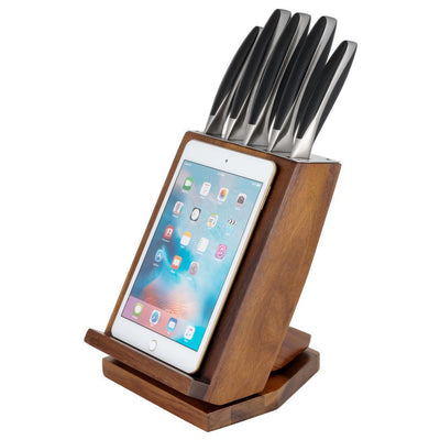 6-Piece Japanese Stainless Steel Knife Block Set with Rotating Knife Block and Tablet Holder - Super Arbor