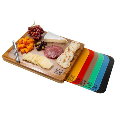 Bamboo Cutting Board with 7 Color-Coded Flexible Cutting Mat Set with Food Icons - Super Arbor