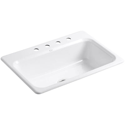 Bakersfield Drop-in Cast Iron 31 in. 4-Hole Single Bowl Kitchen Sink in White - Super Arbor