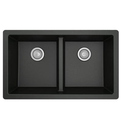 Quartz Black 33 in. 50/50  Double Bowl Composite Undermount Kitchen Sink - Super Arbor