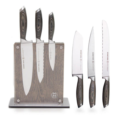 7-Piece Stainless Steel Cutlery Bonded Ash Set with Ash Midtown Knife Block - Super Arbor